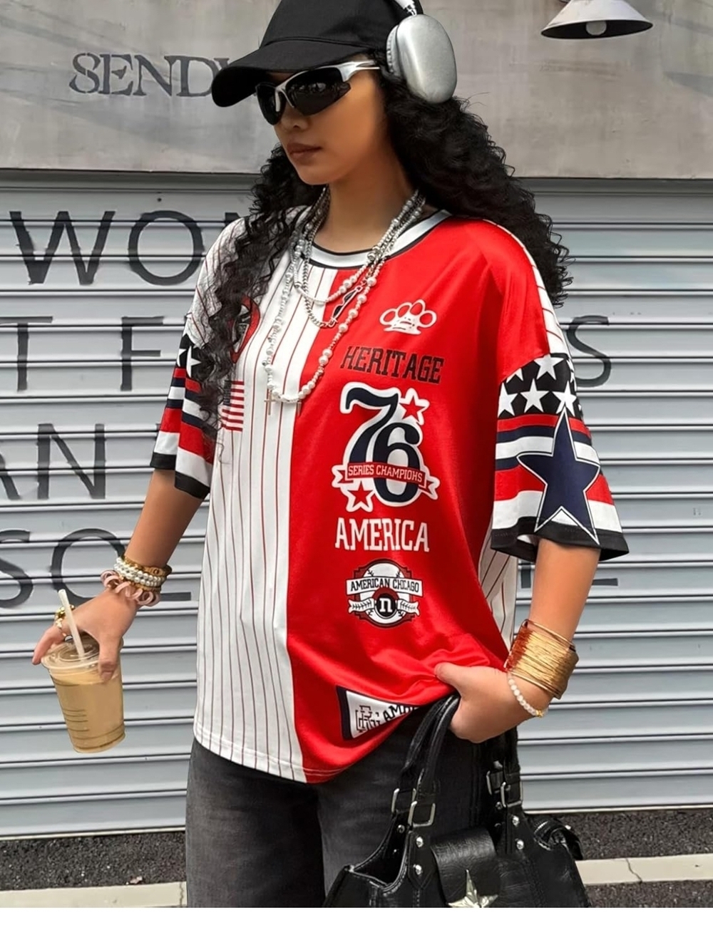 Red & White Graphic America Athletic Tee